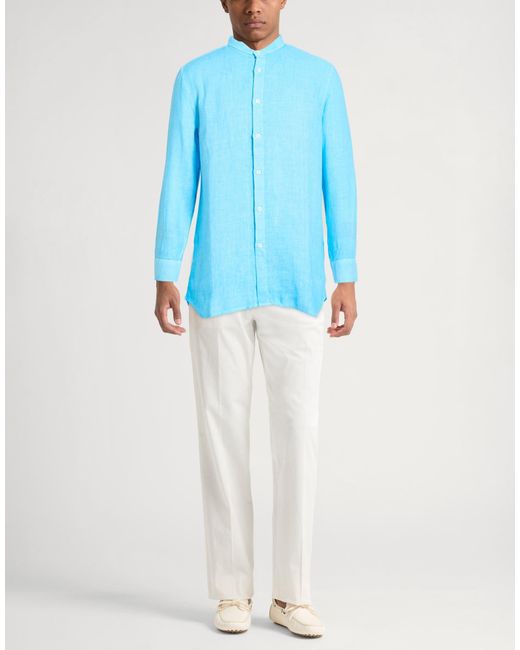 120% Lino Blue Shirt Linen for men
