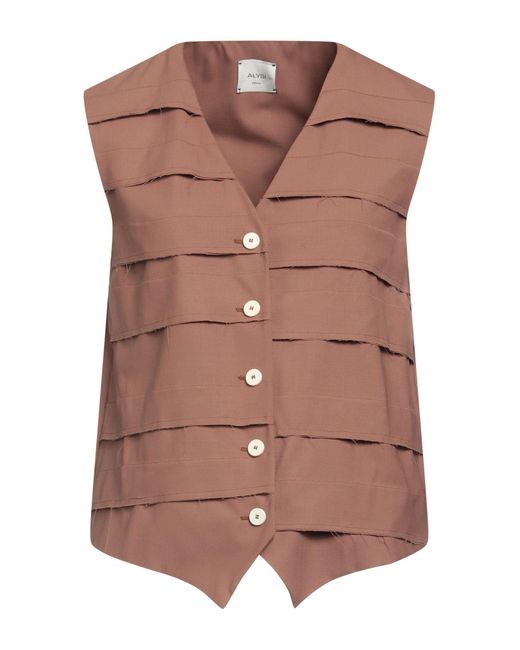 Alysi Brown Crème Tailored Vest Wool, Lycra