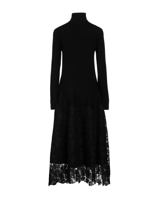 Rochas Black Midi Dress Virgin Wool, Polyester, Acrylic, Wool, Polyamide
