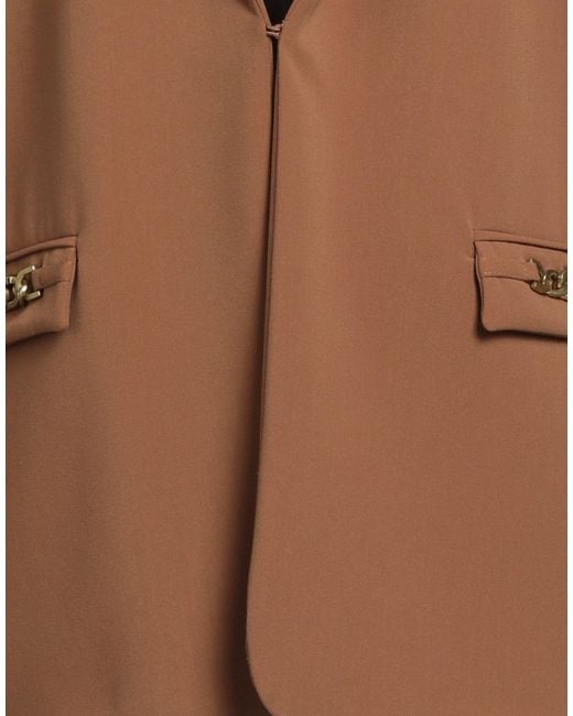 Twinset Brown Camel Blazer Polyester, Viscose, Elastane