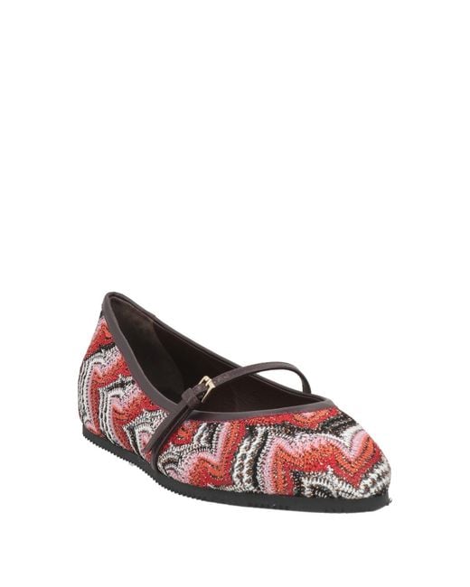 Missoni Red Brick Ballet Flats Leather, Textile Fibers