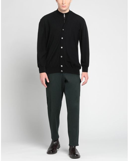 Andrea Fenzi Black Cardigan Merino Wool for men