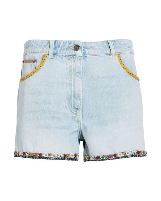 Valentino Garavani Blue Denim Shorts Cotton, Calfskin, Polyester, Viscose