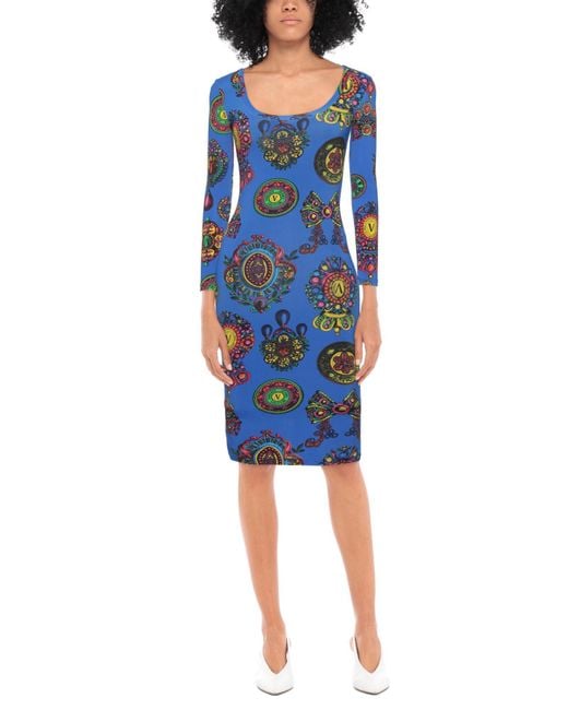 Versace Jeans Couture Blue Midi Dress Viscose, Elastane
