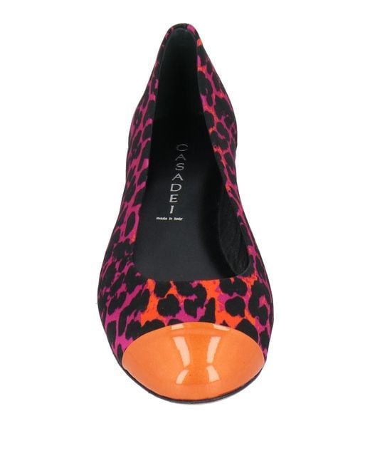 Casadei Red Fuchsia Ballet Flats Leather, Textile Fibers