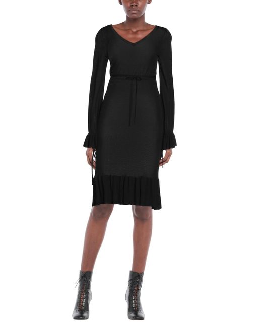 A Tentative Atelier Black Midi Dress Virgin Wool, Silk
