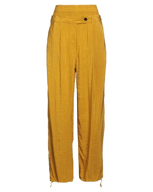 White Sand Yellow Pants Viscose, Rayon, Linen