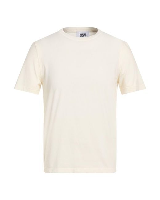 Alpha Studio White Ivory T-Shirt Cotton, Elastane for men