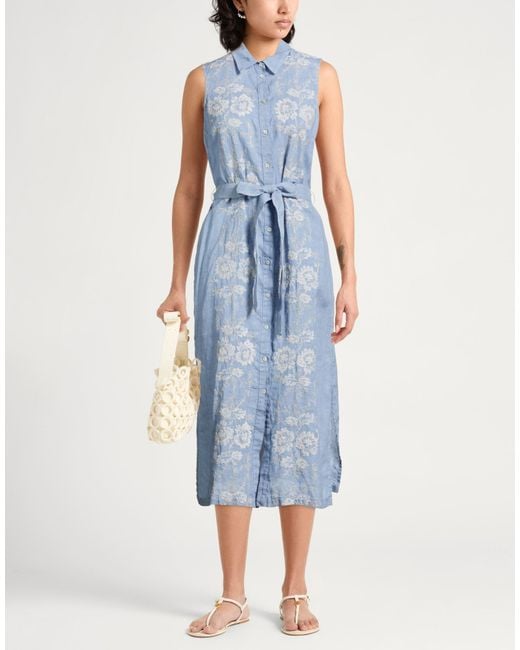 120% Lino Blue Midi Dresses