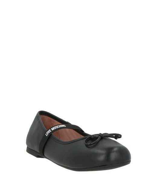 Love Moschino Black Ballet Flats Leather, Textile Fibers, Synthetic Material