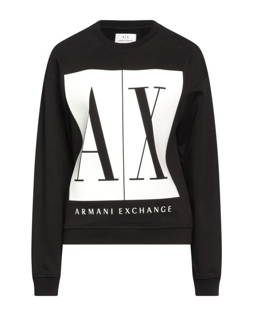ARMANI EXCHANGE Black Fleece Cotton Sweatshirt Printed Logo Crewneck