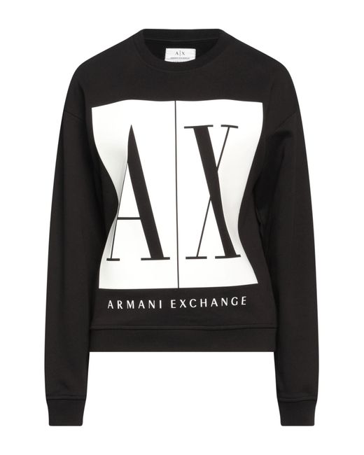 ARMANI EXCHANGE Black Fleece Cotton Sweatshirt Printed Logo Crewneck