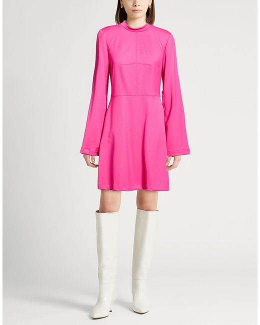 Semicouture Pink Fuchsia Mini Dress Polyester, Virgin Wool, Elastane