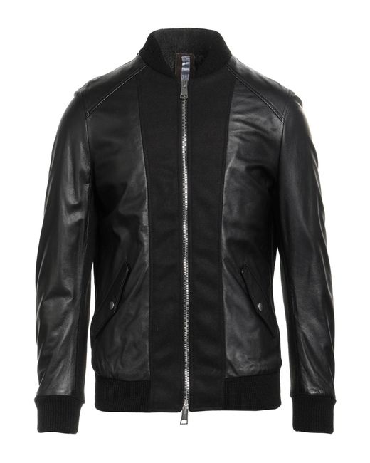Daniele Alessandrini Black Jacket Ovine Leather, Acrylic, Polyester, Elastane for men