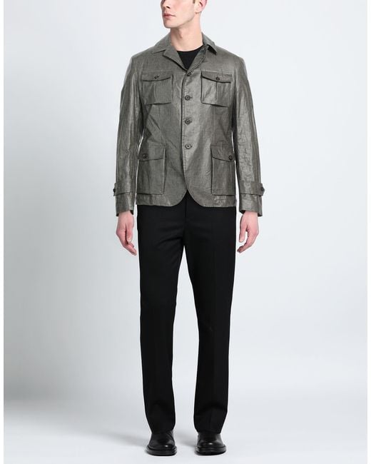 SARTITUDE NAPOLI Gray Jacket Linen, Polyurethane for men