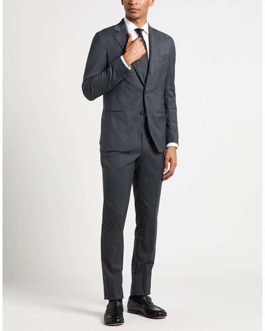 De Petrillo Blue Charcoal Suit Virgin Wool, Elastane for men