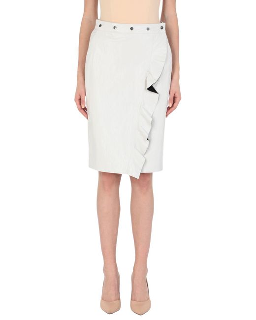 Nude White Midi Skirt Polyurethane, Viscose, Polyester, Cotton, Metal