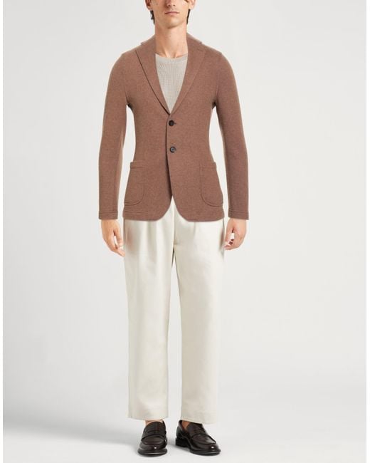 Paoloni Brown Camel Blazer Wool, Polyamide for men
