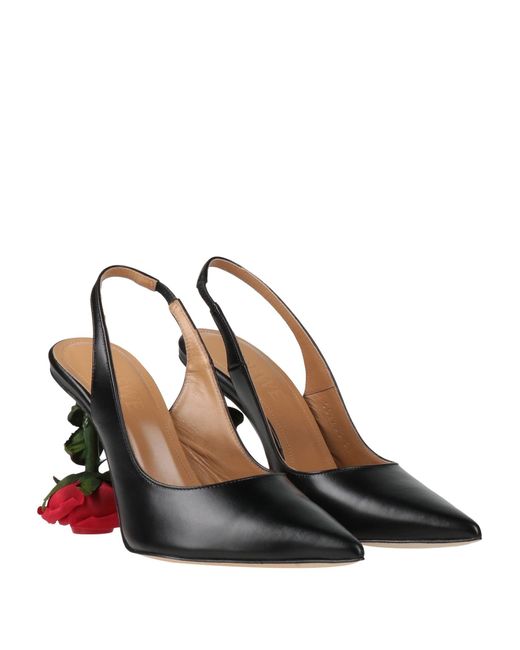 Loewe Black Rose Pointed-toe Leather Slingback Heels