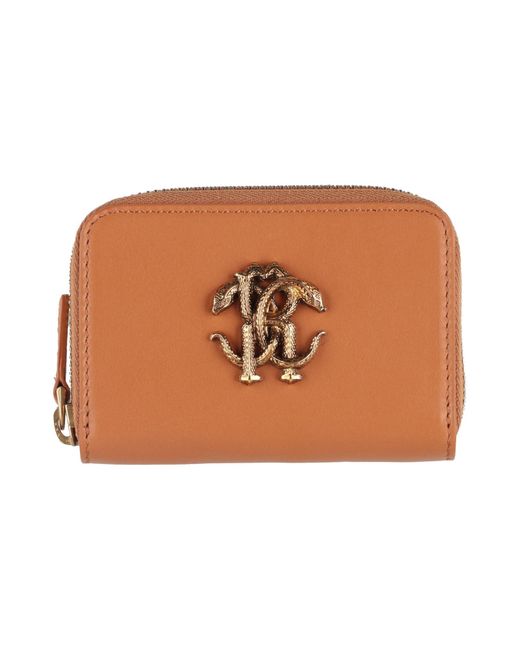 Roberto Cavalli Brown Camel Coin Purse Bull Skin