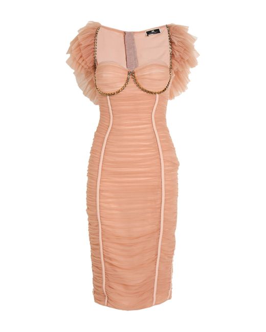 Elisabetta Franchi Pink Midi Dress Polyamide, Elastane