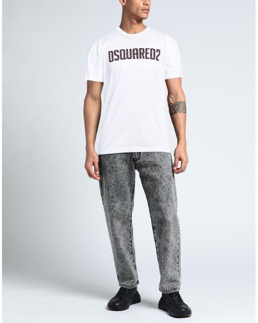 DSquared² White Logo Printed Cotton T Shirt for men