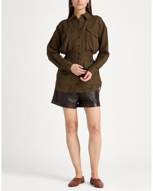 Pinko Green Military Jacket Viscose, Linen, Polyester