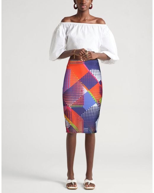 Manila Grace Blue Midi Skirt Polyamide, Elastane