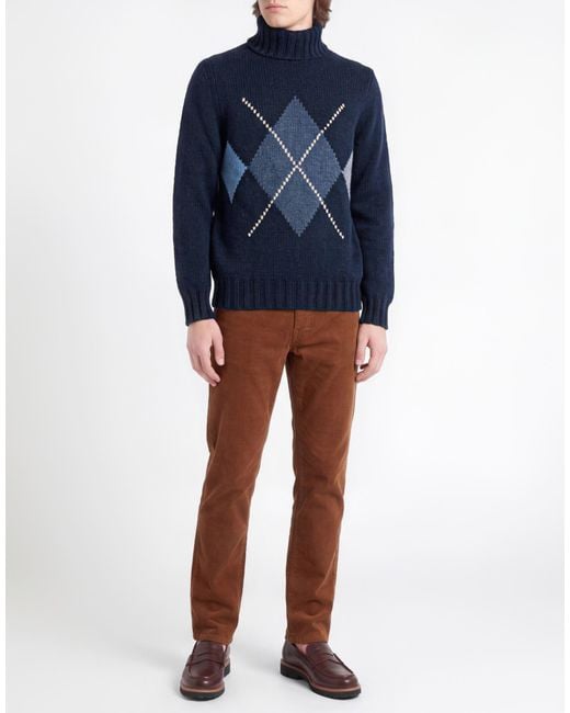 Fedeli Blue Turtleneck Cashmere for men