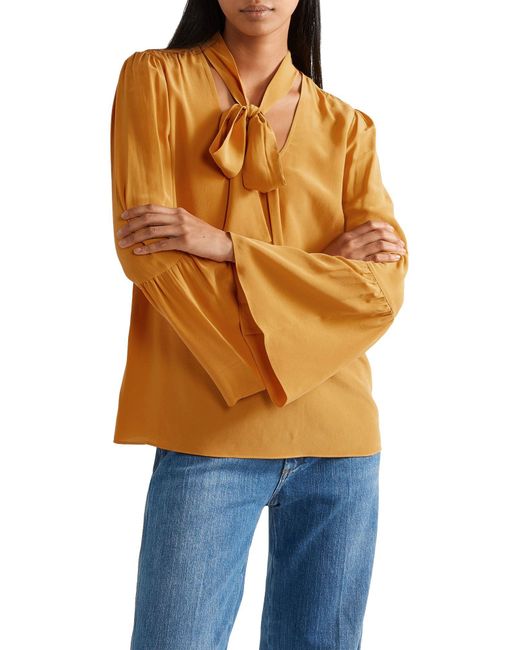MICHAEL Michael Kors Purple Satin Long Sleeve Shirt with Drawstring Waist - Medium Blouse Listed 