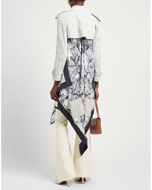 Burberry White Overcoat & Trench Coat Linen, Silk