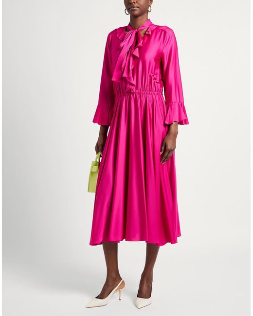 LaDoubleJ Pink Fuchsia Midi Dress Polyester, Elastane