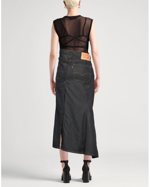 Junya Watanabe Black Denim Skirt Polyester, Cow Leather