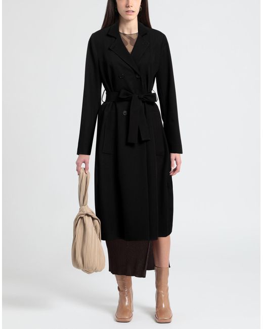 RUE DU BAC Black Overcoat & Trench Coat Polyester, Viscose, Elastane