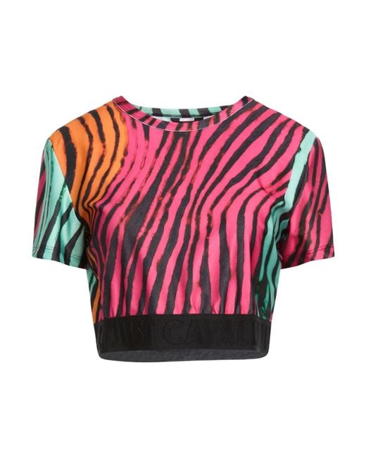 Just Cavalli Red T-Shirt Polyester, Elastane