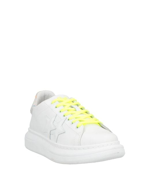 2 Star White Sneakers Leather, Textile Fibers