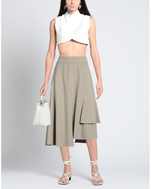 European Culture Natural Khaki Midi Skirt Cotton, Elastane