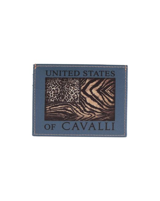 Roberto Cavalli Blue Slate Document Holder Polyester, Bovine Leather for men