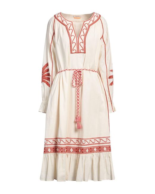 Maison Scotch Pink Cream Midi Dress Cotton, Linen, Polyester