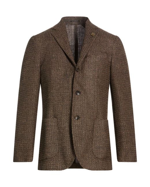Lardini Brown Blazer Wool, Silk, Cotton, Linen, Nylon for men
