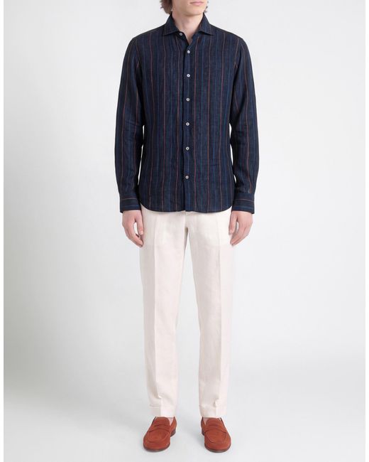 Giannetto Portofino Blue Shirt Linen for men