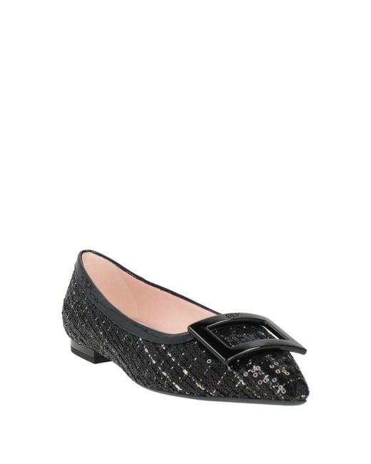 Roger Vivier Black Ballet Flats Leather, Textile Fibers