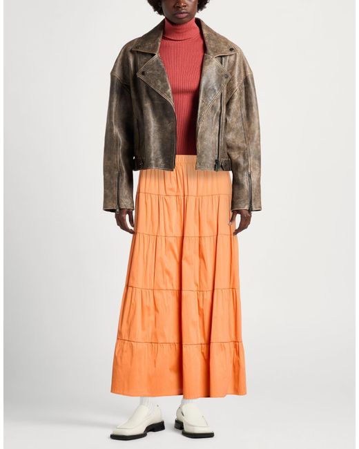Carla G Orange Midi Skirt Cotton, Polyamide, Elastane