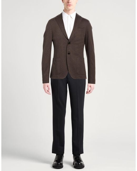 Paoloni Brown Dark Blazer Cotton, Elastane for men