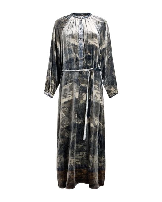Pierre Louis Mascia Gray Maxi Dress Viscose, Silk
