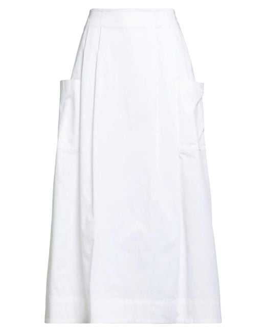Alpha Studio White Midi Skirt Cotton, Elastane