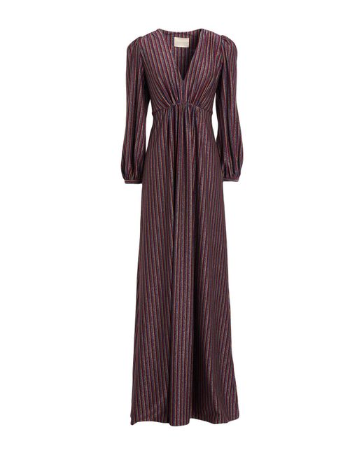 Momoní Purple Plum Maxi Dress Polyester, Viscose, Metal Fiber, Polyamide, Elastane
