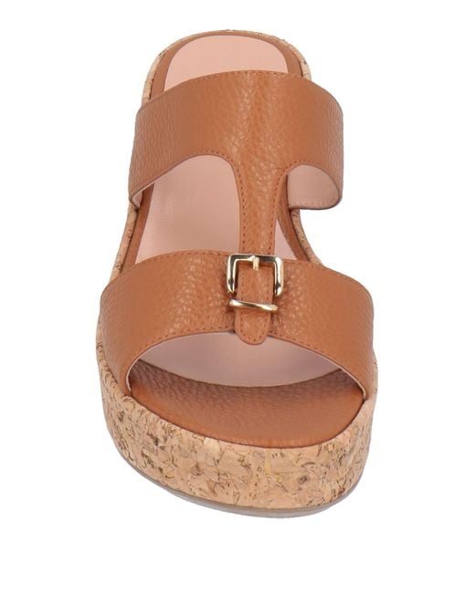 Pollini Brown Pebbled Leather Wedge Clogs