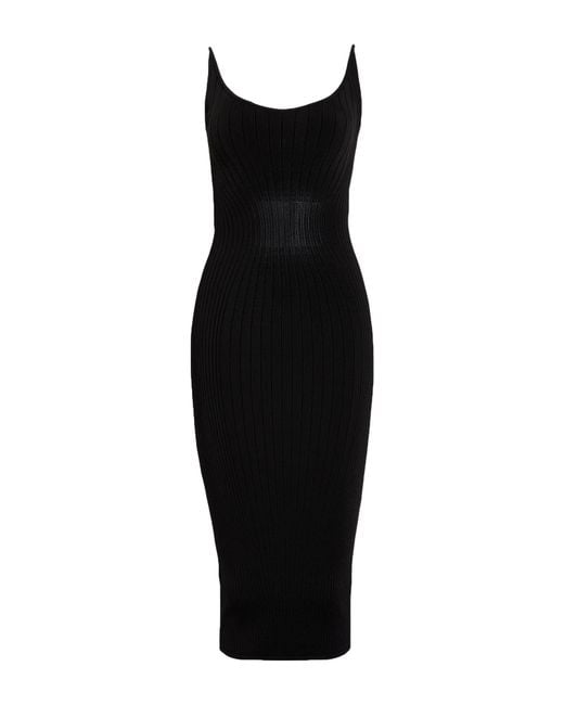 Mugler Black Midi Dress Rayon, Nylon, Elastane