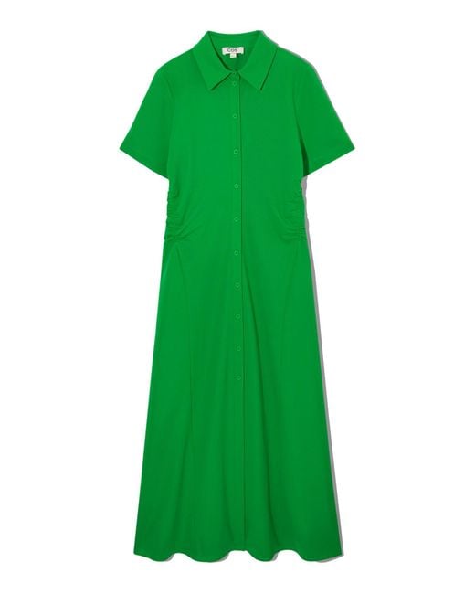 COS Green Gathered Midi Shirt Dress